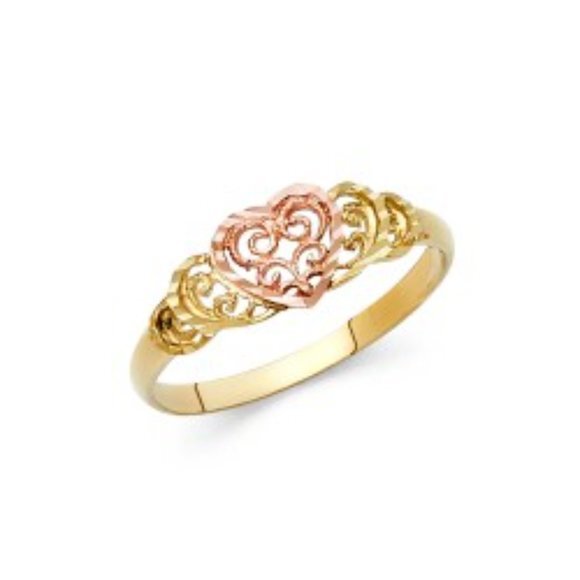 14k Yellow&Rose gold Diamond cut Heart Ring